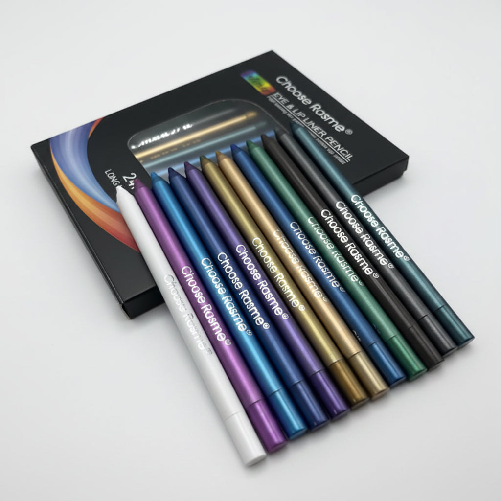 Set 12 Colores Delineadores Ojos Glitter y Shimmer - Lápiz Larga Duración Tonos Azules Aplicación Suave Versátil