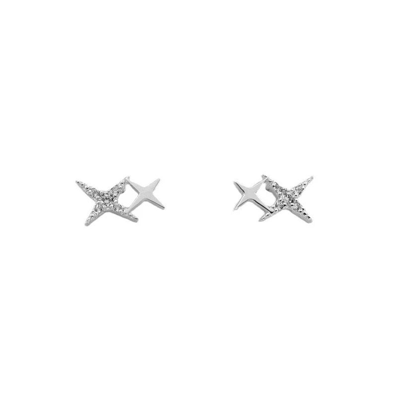 Aretes Estrella 4 Puntas Chapado Oro 14K Plata 925 para Mujer