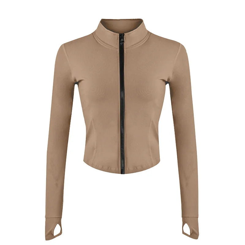 Sports Top Running Gym Clothing Long Sleeve Yoga Zipper Jacket Slim Fit Stylish Spring Autumn Womens Fitness Wear
