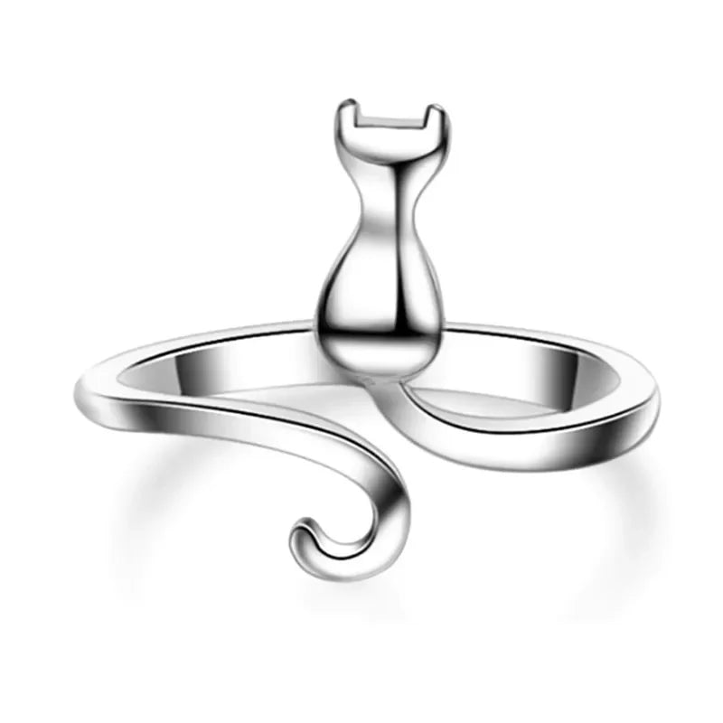 Anillo Gato Plata 925 Sterling Silver Compromiso Lujo Diseñador Joyería Mujer Elegante Regalo