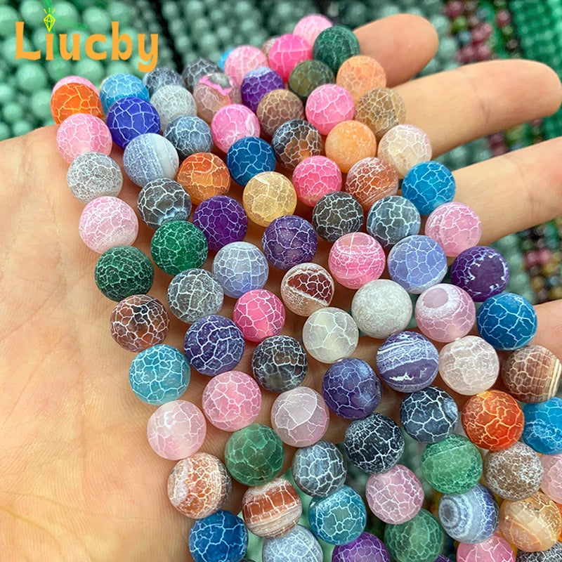 Cuentas de Ágata Agrietada Multicolor Hechas a Mano - Redondas para Bisutería DIY