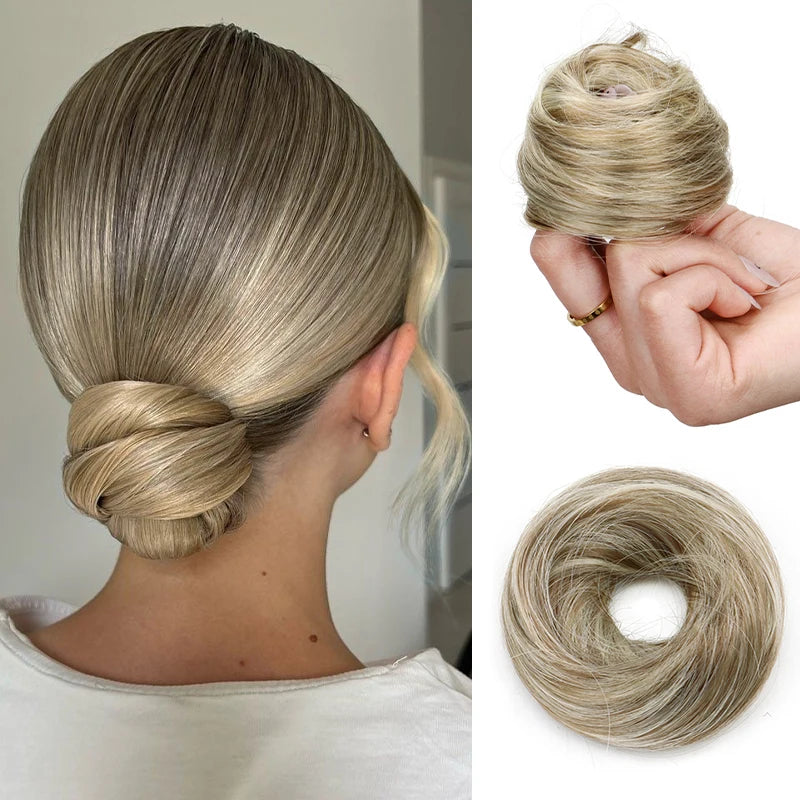 Moño de Cabello Sintético Liso y Corto – Chignon Resistente al Calor, Fácil de Usar | Accesorios para Mujer