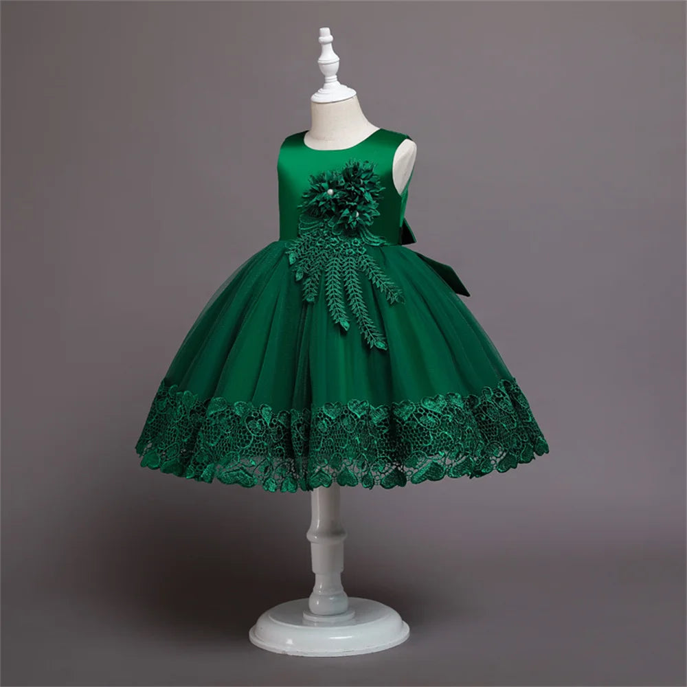 Vestido Princesa Niña sin Mangas | Encaje con Lazos | Comunión y Ocasiones Especiales