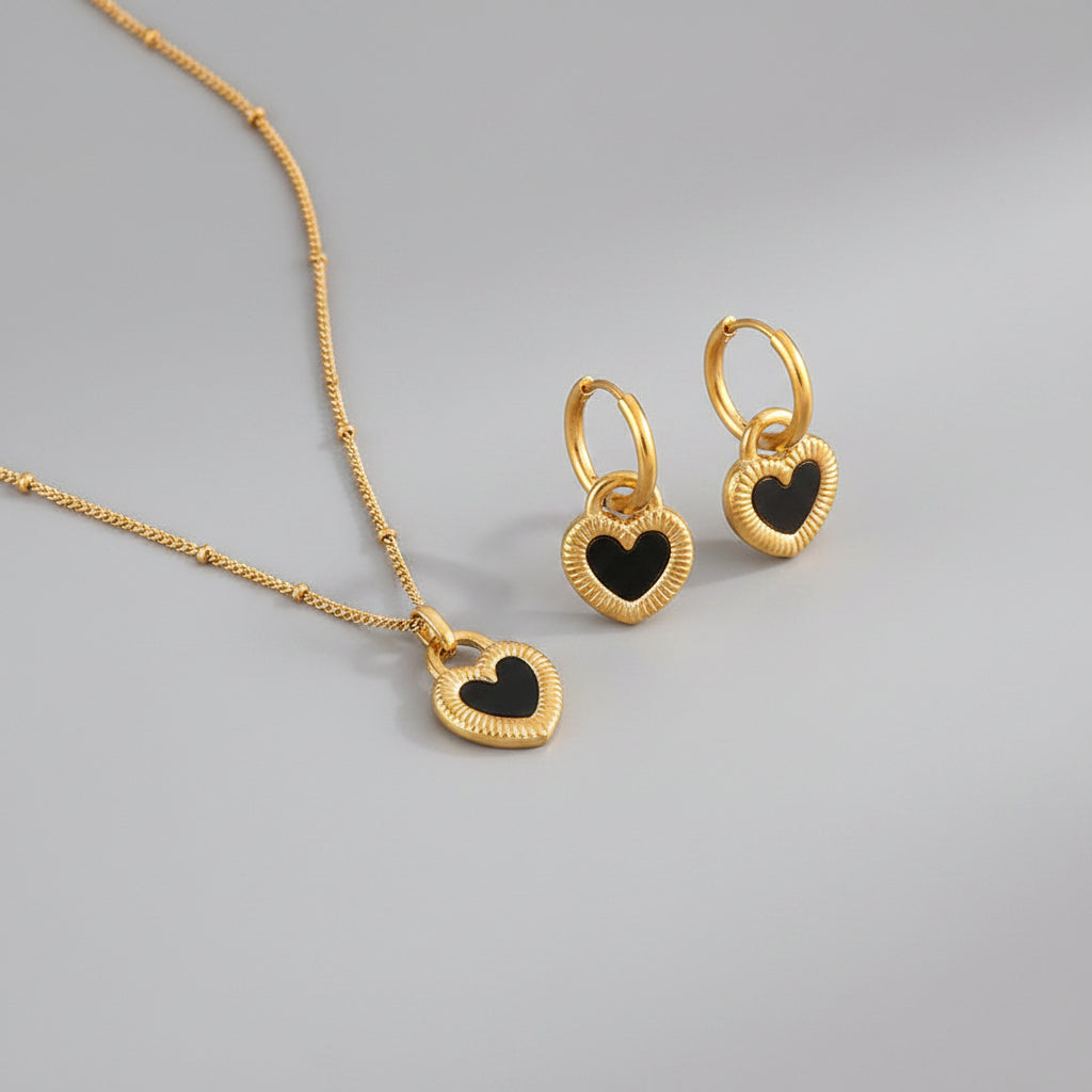 Set Collar y Aretes Flor Estrella Corazón Acero Inoxidable Dorado para Mujer