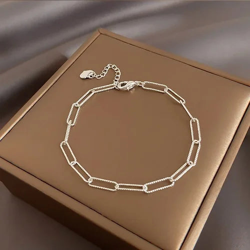 Pulsera Corazón Cristal Azul Estilo Coreano Plata 925 para Mujer