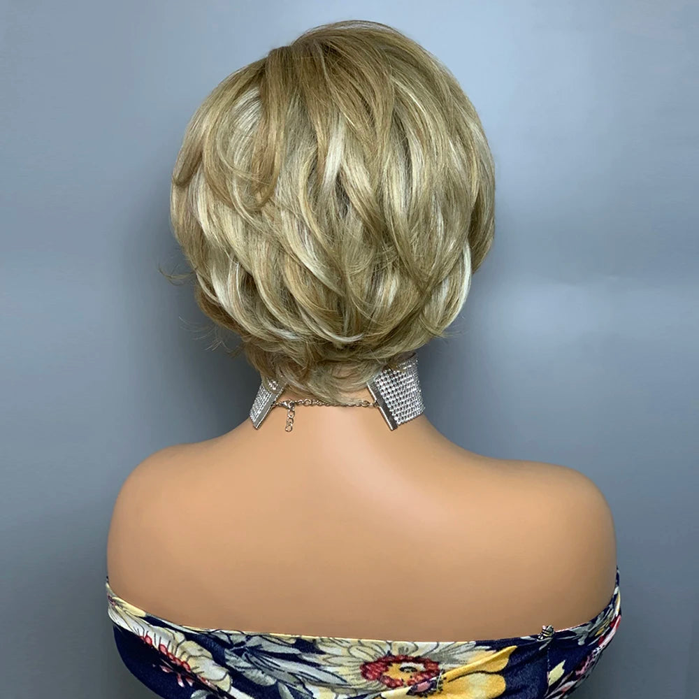 Peluca Pixie Cut Ondulada con Flequillo | Cabello Humano Natural