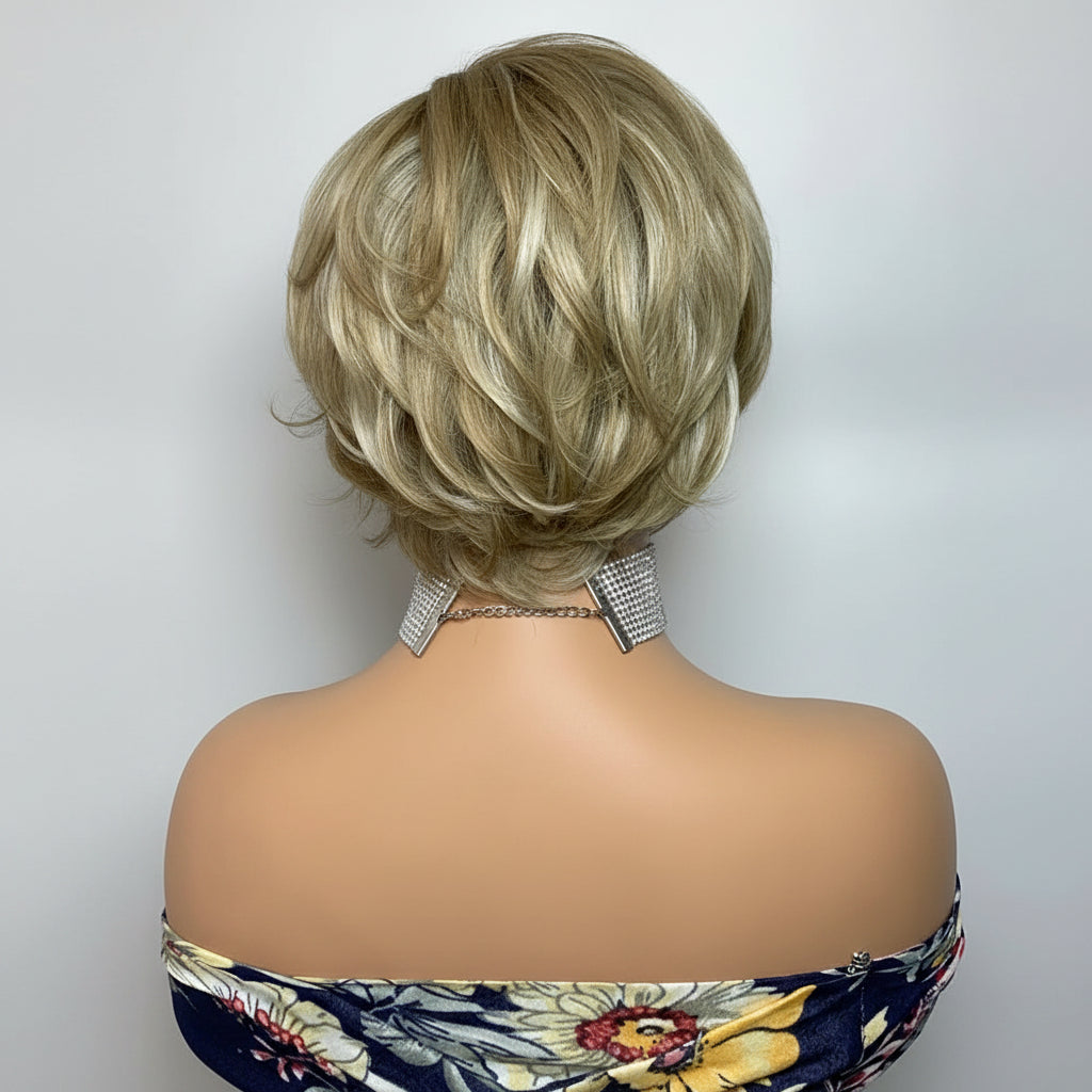 Peluca Pixie Cut Ondulada con Flequillo | Cabello Humano Natural