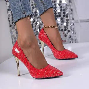 Tacones Stiletto Negros Punta Fina Mujer – Tacón 7-9cm Fiesta Noche Talla Grande