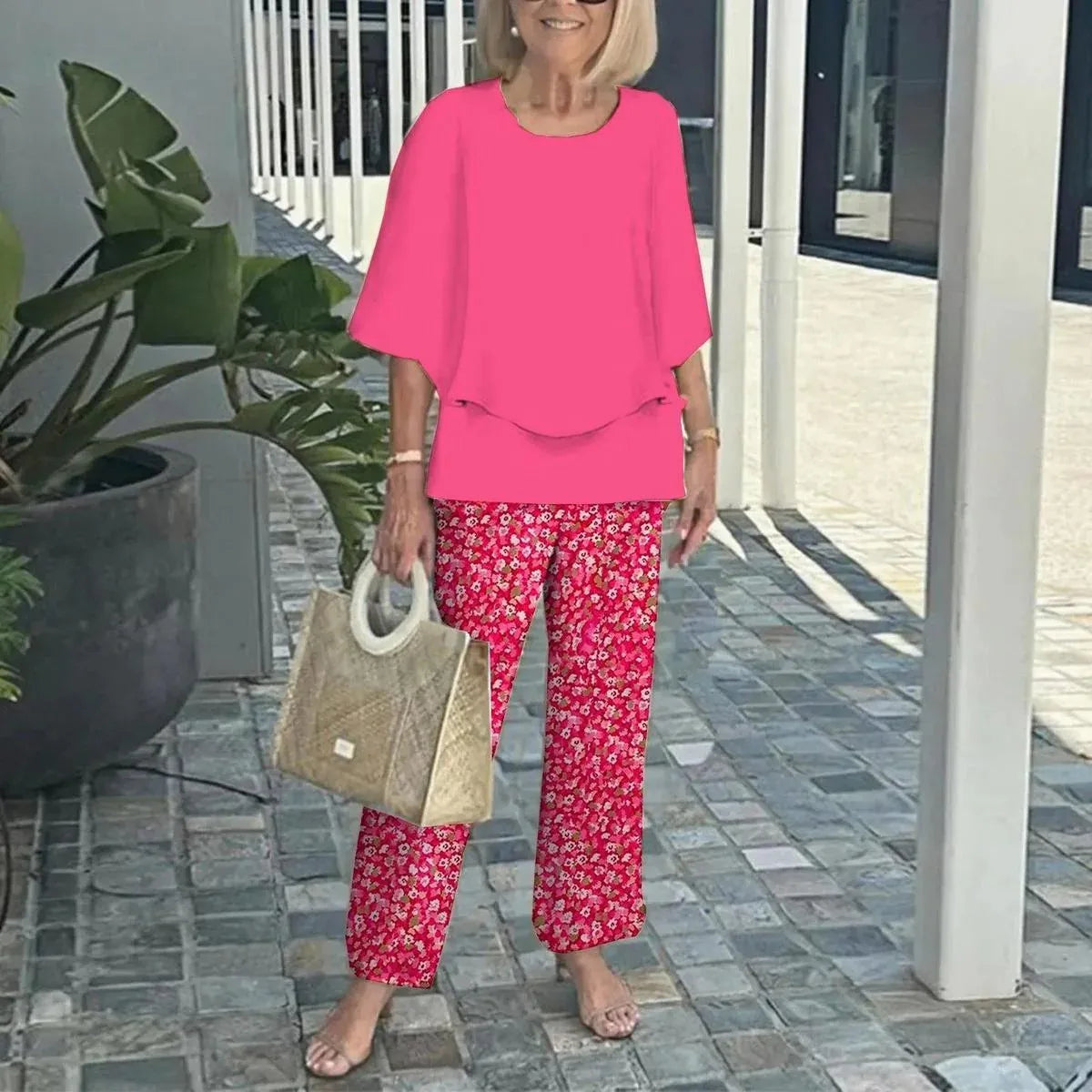 Conjunto 2 Piezas Verano Mujer | Top Estampado + Pantalón Pierna Ancha