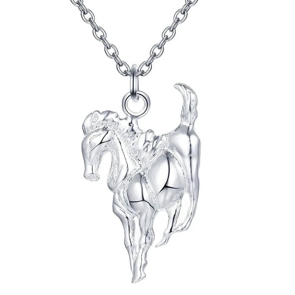 Collar Plata 925 Sterling Silver Mujer Diseño Caballo Elegante - Joyería Lujo Boda Colgante Cadena Moda
