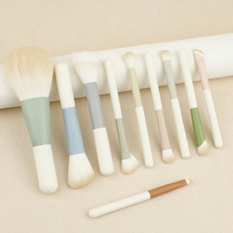 Set 10 Brochas de Maquillaje Profesional Mango Vibrante Colorido - Kit Completo Aplicación Suave