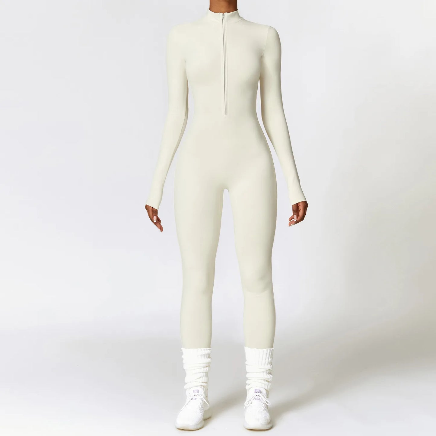 Jumpsuit Deportivo Yoga Ajustado Manga Larga con Cierre - Mujer