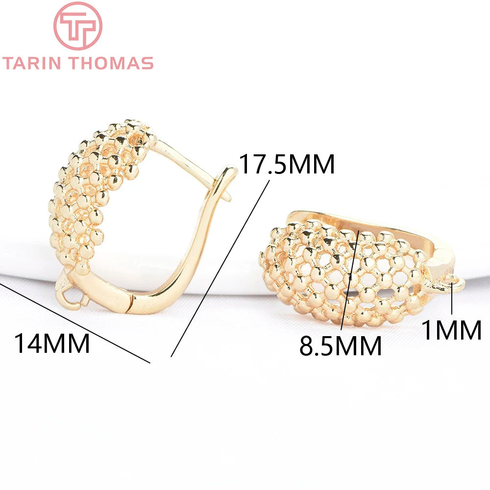 4 Piezas Cierres para Aretes en Latón Malla Calada - Color Oro 24K para Bisutería