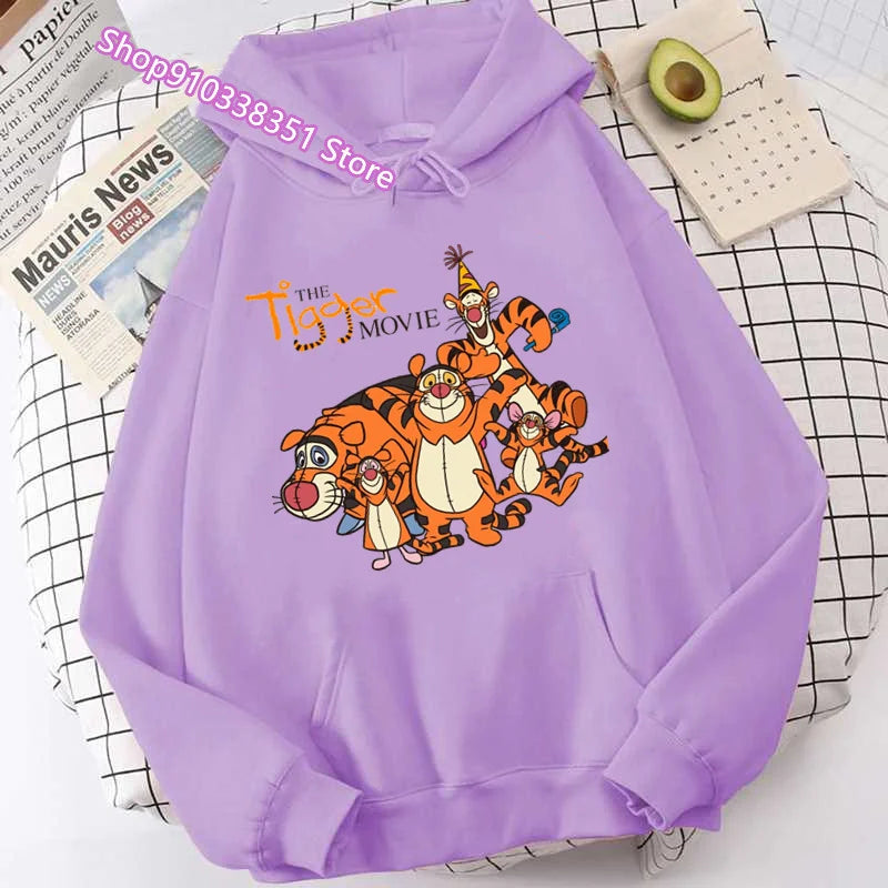 Sudadera con Capucha Mujer Película Tigger Harajuku Pullovers Tops Casuales Cuello Redondo Estampado Winnie The Pooh Manga Larga