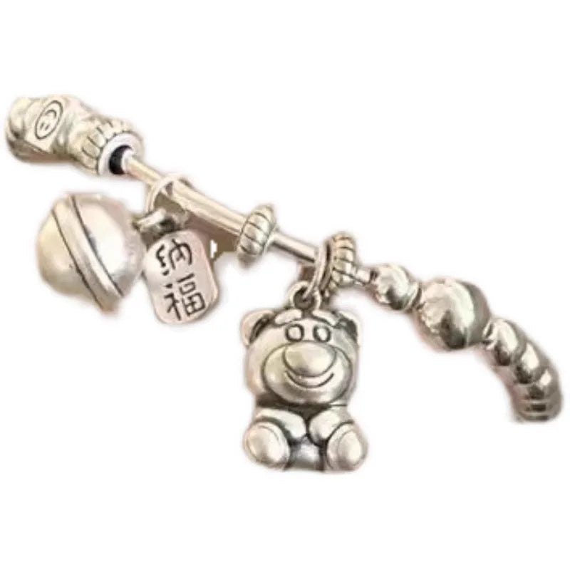 Pulsera Plata 925 Oso Fresa con Campana de la Fortuna para Mujer