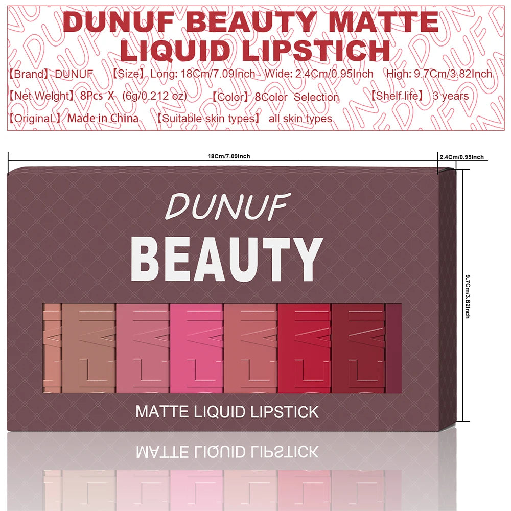 Set 8 Lip Gloss Mate Waterproof Hidratante Larga Duración - Labial Líquido No Mancha Tonos Nude Maquillaje