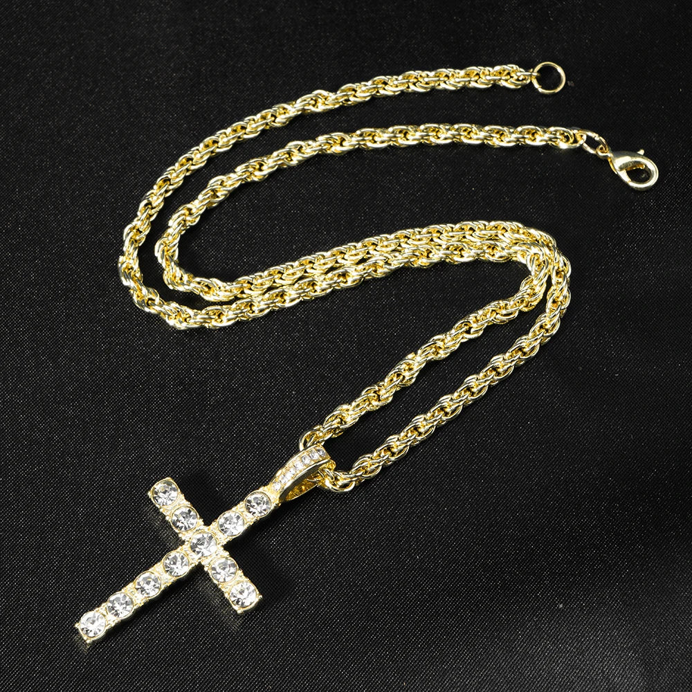 Collar Colgante Cruz Hip Hop con Cadena Tenis Zircon para Hombre y Mujer