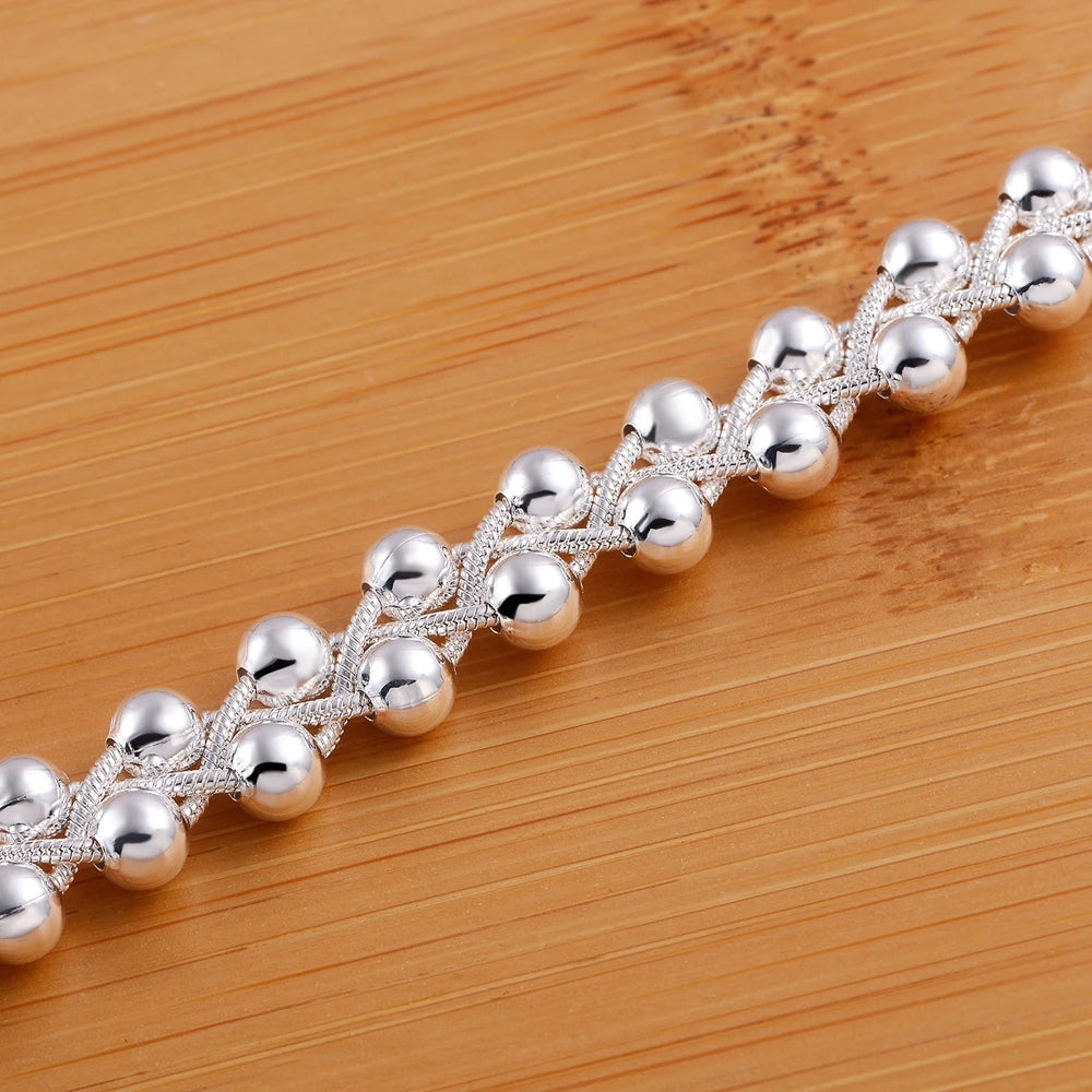 Pulsera Trenzada Cuentas Cadena Plata 925 para Mujer