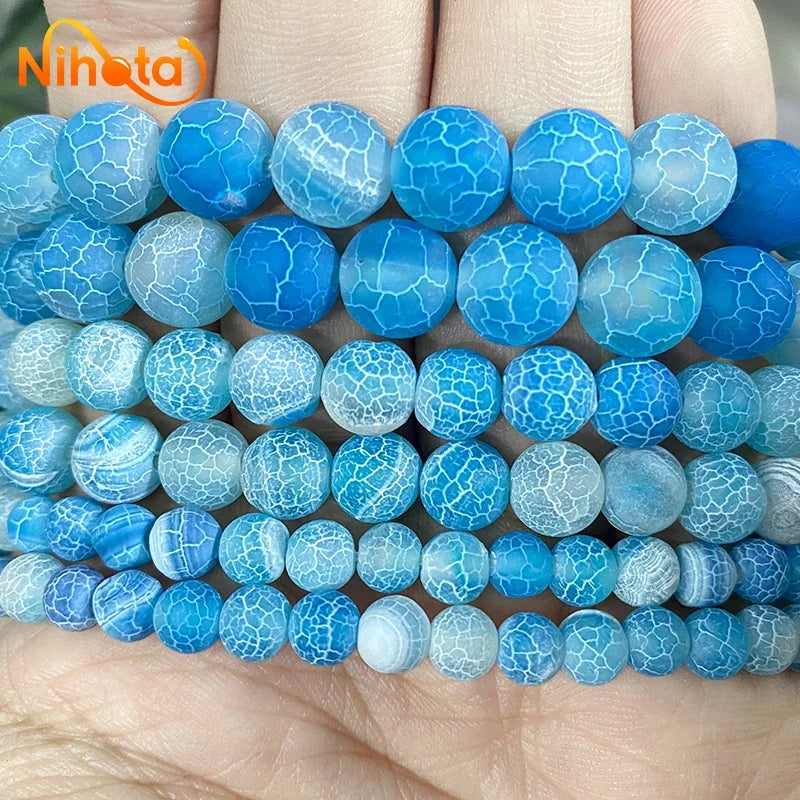 Cuentas de Ágata Agrietada Azul Lago - Redondas 6/8/10mm para Bisutería DIY