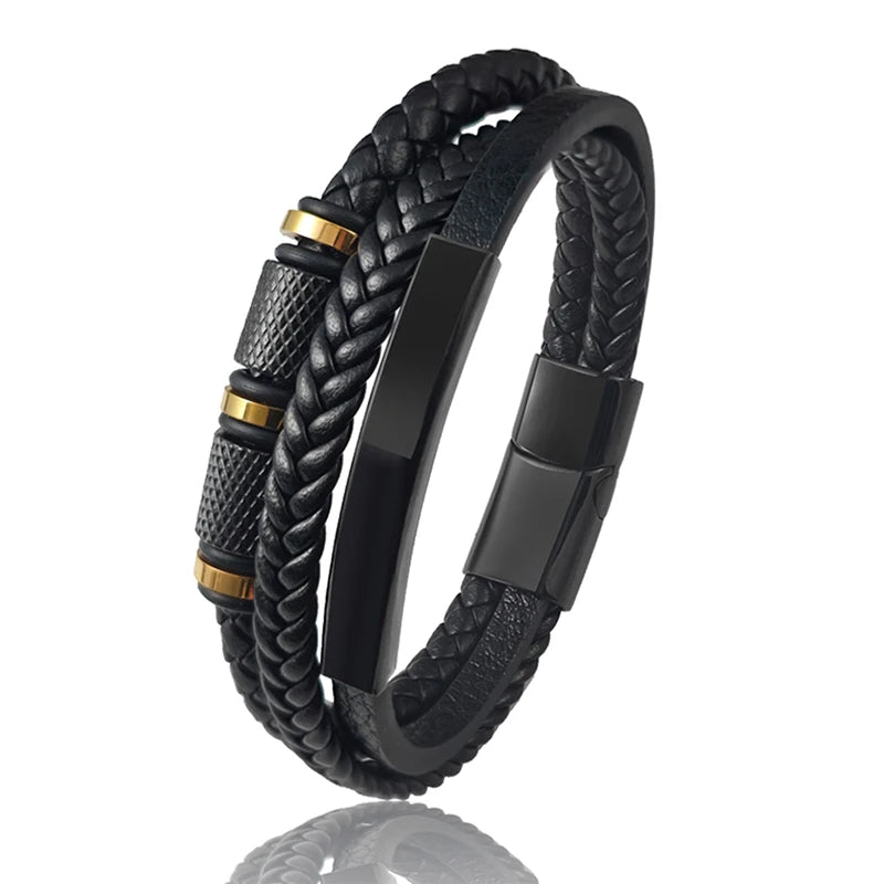 Pulsera de Cuero Punk Rock para Hombre - Estilo Clásico con Cierre Magnético