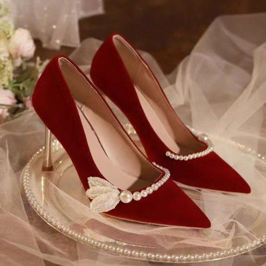 Tacones Punta Fina Mujer - Color Rojo Tacón Alto