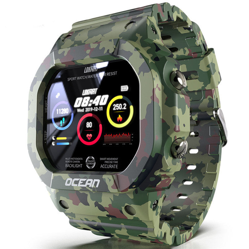 Smartwatch Deportivo Resistente al Agua - Monitor Cardíaco, Contador de Pasos y Diseño Camuflaje