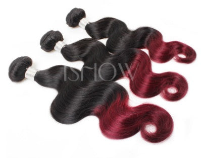 Brazilian Body Wave Hair Curtain – Wine Red Two-Tone