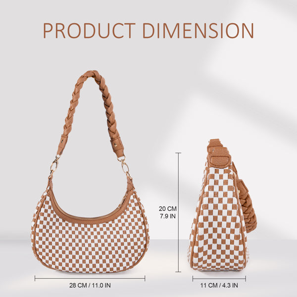 Bolso Hobo Tejido Mujer - Cuero Vegano Tote Bag Café