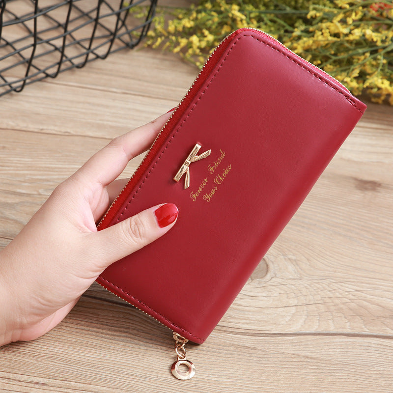 Billetera Mujer Lazo Bicolor - Cuero PU, Doble Capa y Múltiples Colores