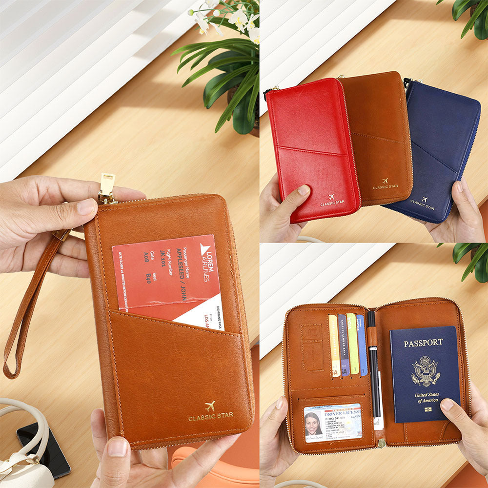 Billetera Porta Pasaporte con Bloqueo RFID - Cuero PU, Multifunción