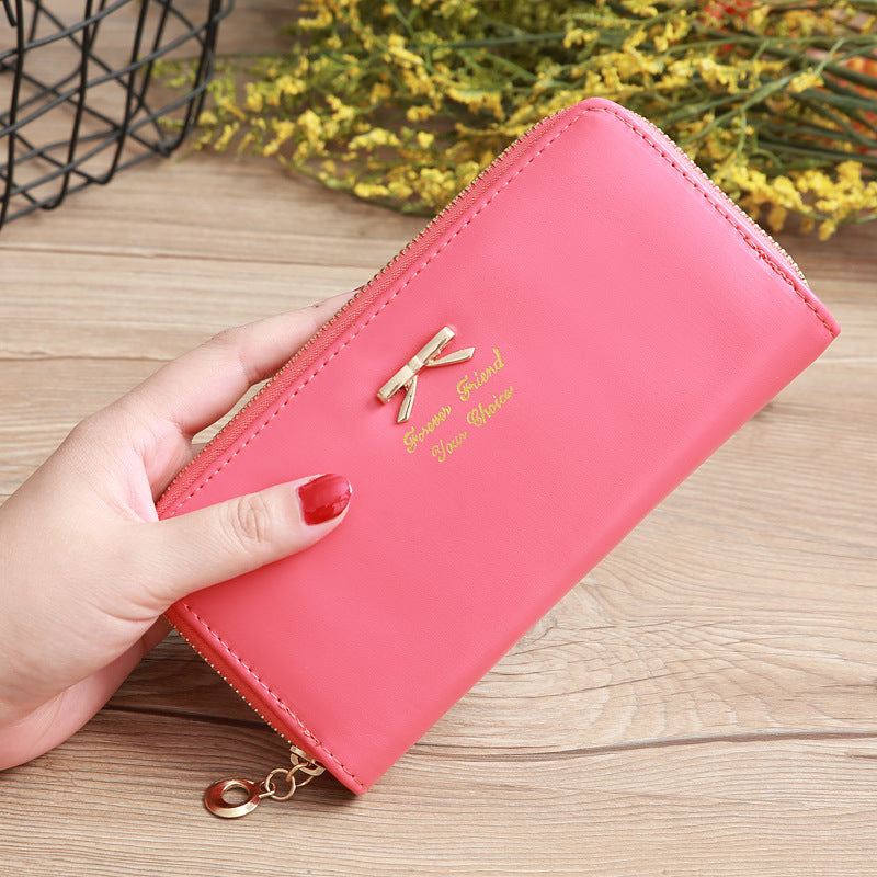 Billetera Mujer Lazo Bicolor - Cuero PU, Doble Capa y Múltiples Colores