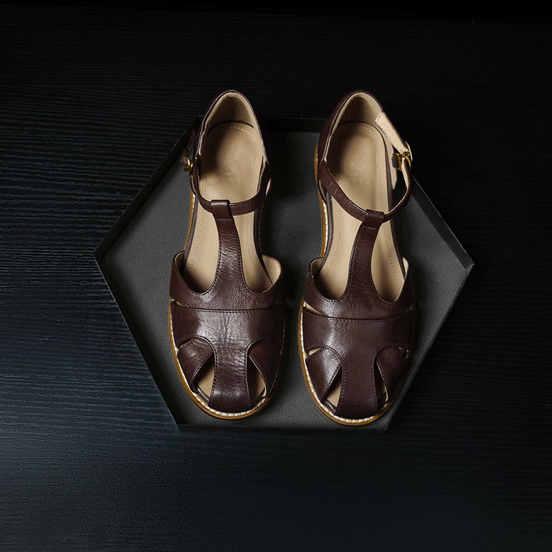 Sandalias Pescador Mujer Cuero Genuino - Punta Cerrada Planas Premium