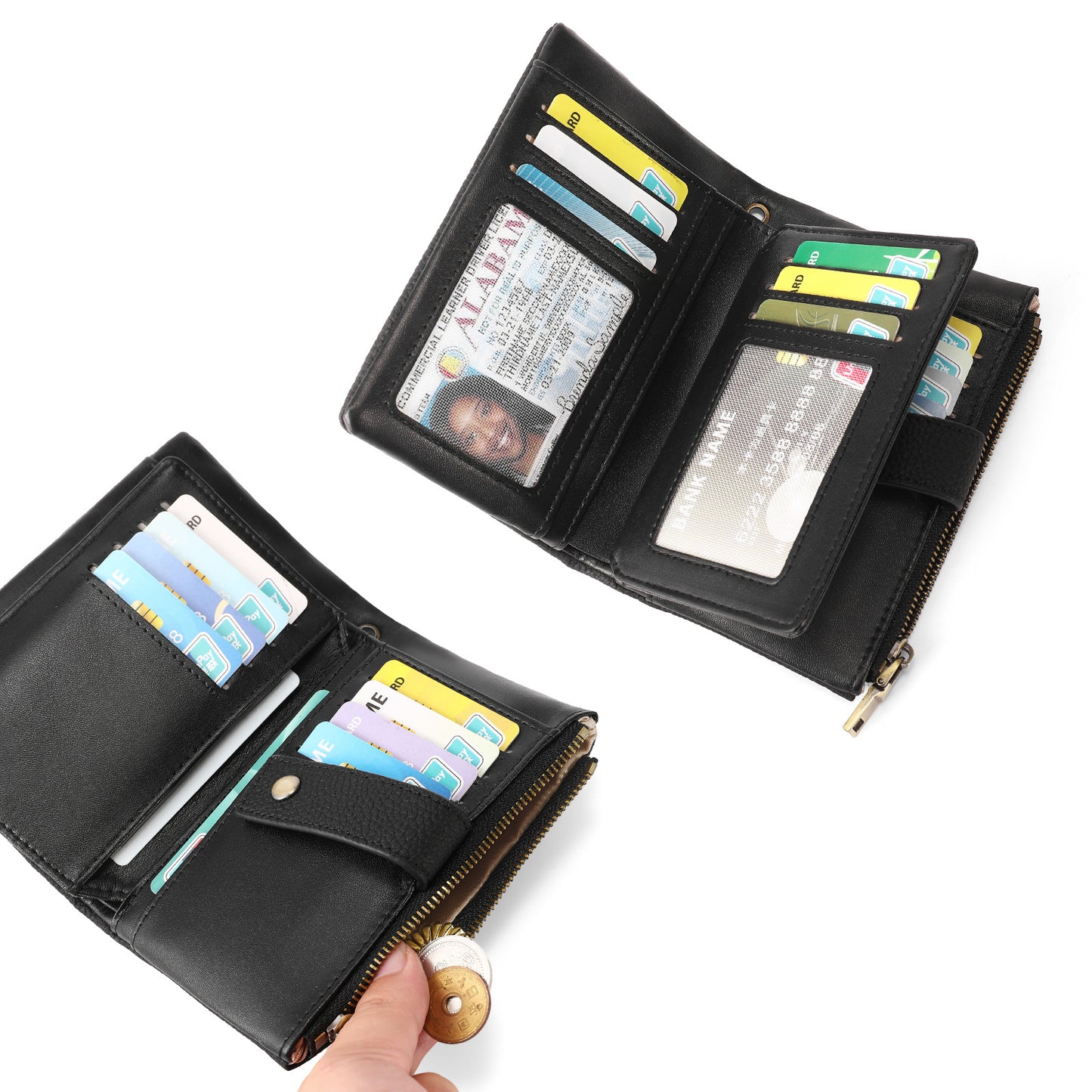 Billetera Clutch Mujer con Cierre - Cuero Genuino, Antirrobo y Caja de Regalo
