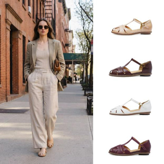 Sandalias Pescador Mujer Cuero Genuino - Punta Cerrada Planas Premium