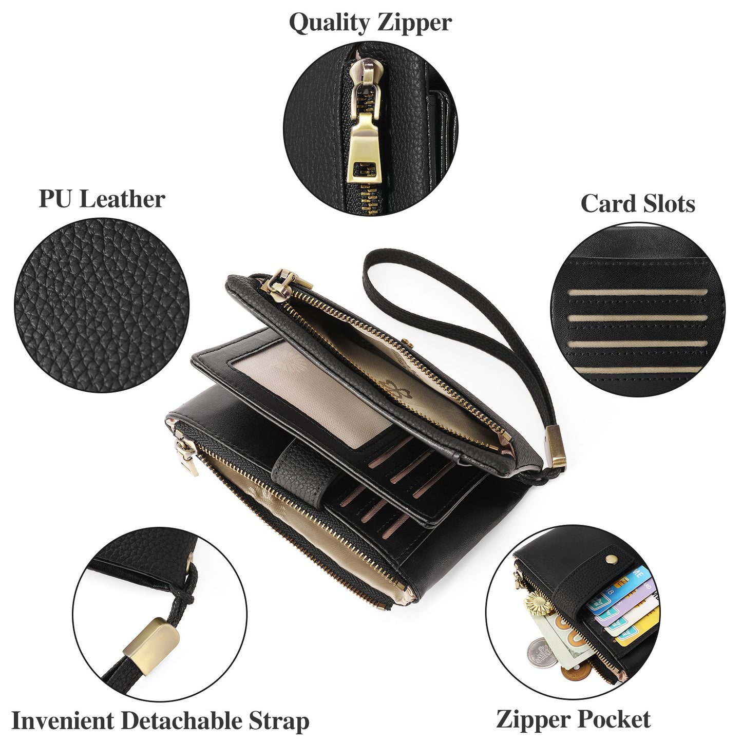 Billetera Clutch Mujer con Cierre - Cuero Genuino, Antirrobo y Caja de Regalo