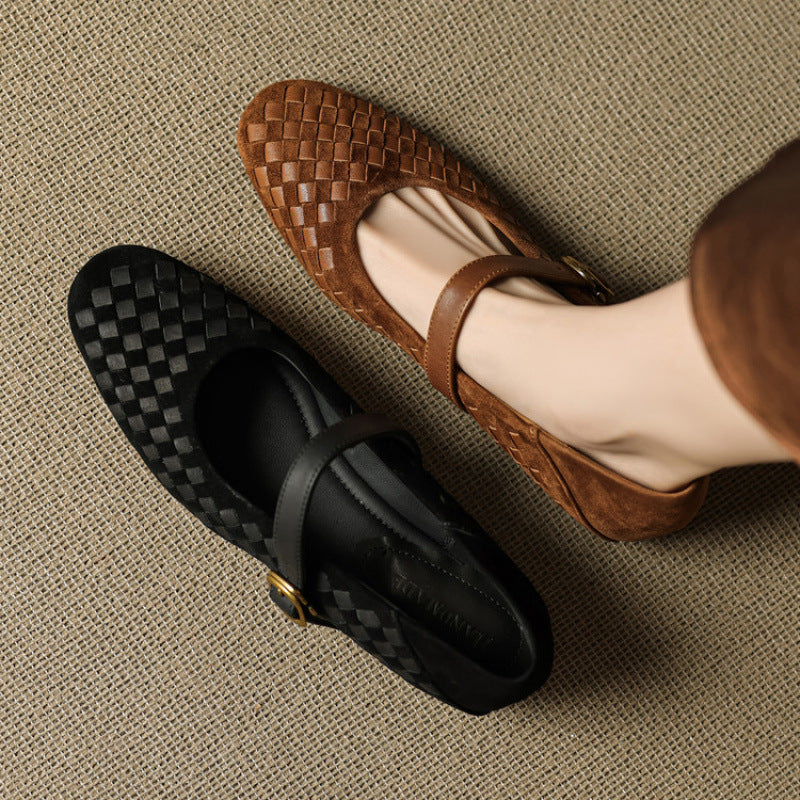 Zapatos Mary Jane Cuero Mujer - Tira Única Punta Redonda Planos Elegantes