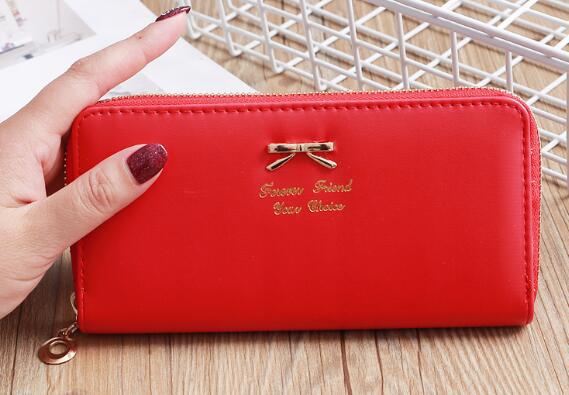 Billetera Mujer Lazo Bicolor - Cuero PU, Doble Capa y Múltiples Colores