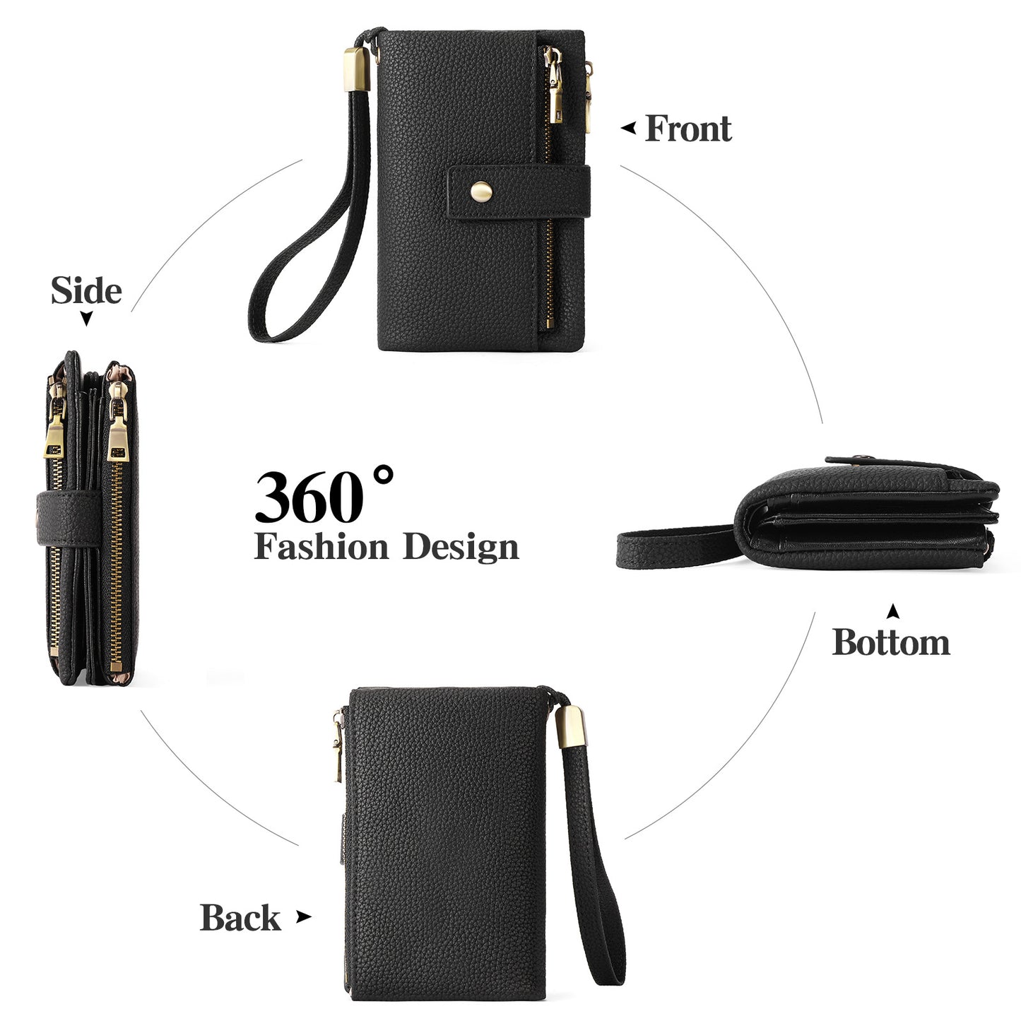 Billetera Clutch Mujer con Cierre - Cuero Genuino, Antirrobo y Caja de Regalo