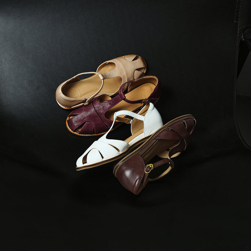 Sandalias Pescador Mujer Cuero Genuino - Punta Cerrada Planas Premium