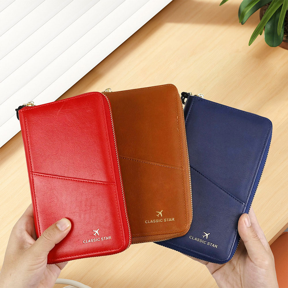 Billetera Porta Pasaporte con Bloqueo RFID - Cuero PU, Multifunción