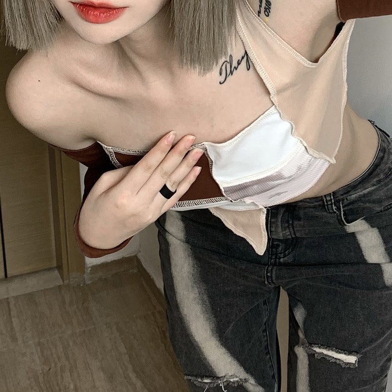 Top Un Hombro con Mangas Mujer | Moda Otoño
