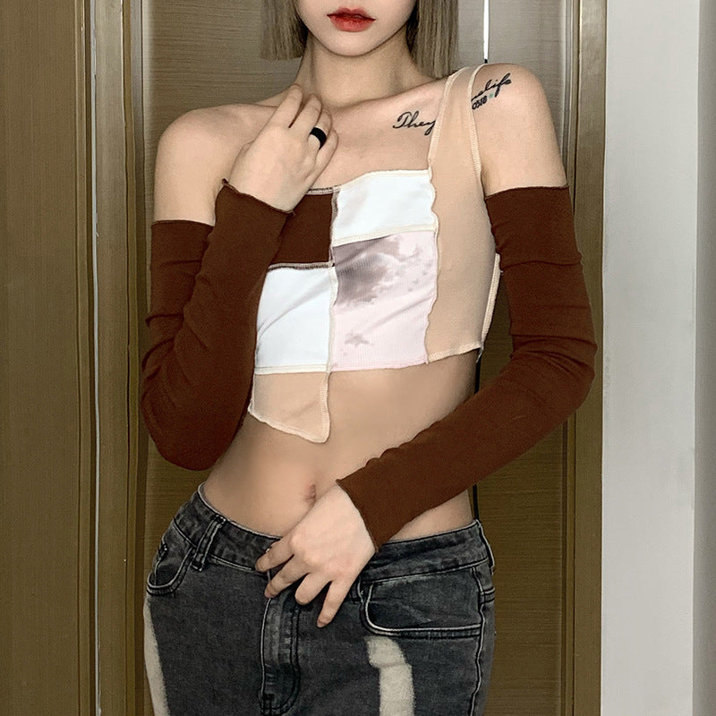 Top Un Hombro con Mangas Mujer | Moda Otoño