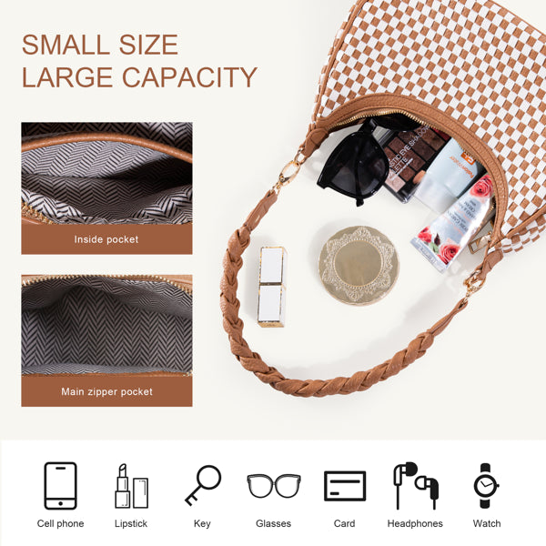 Bolso Hobo Tejido Mujer - Cuero Vegano Tote Bag Café