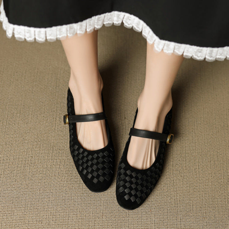 Zapatos Mary Jane Cuero Mujer - Tira Única Punta Redonda Planos Elegantes