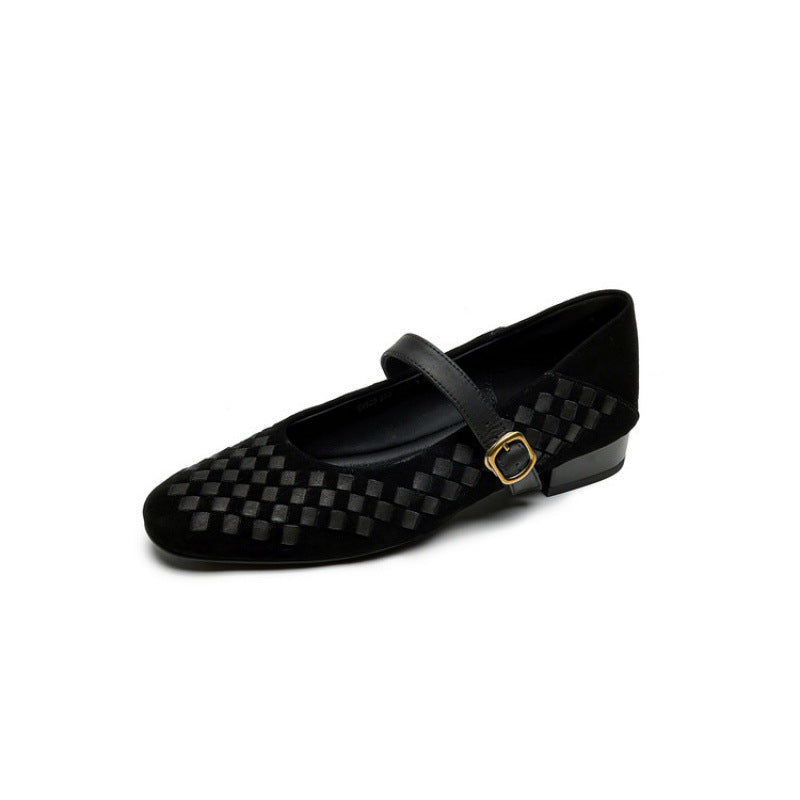 Zapatos Mary Jane Cuero Mujer - Tira Única Punta Redonda Planos Elegantes