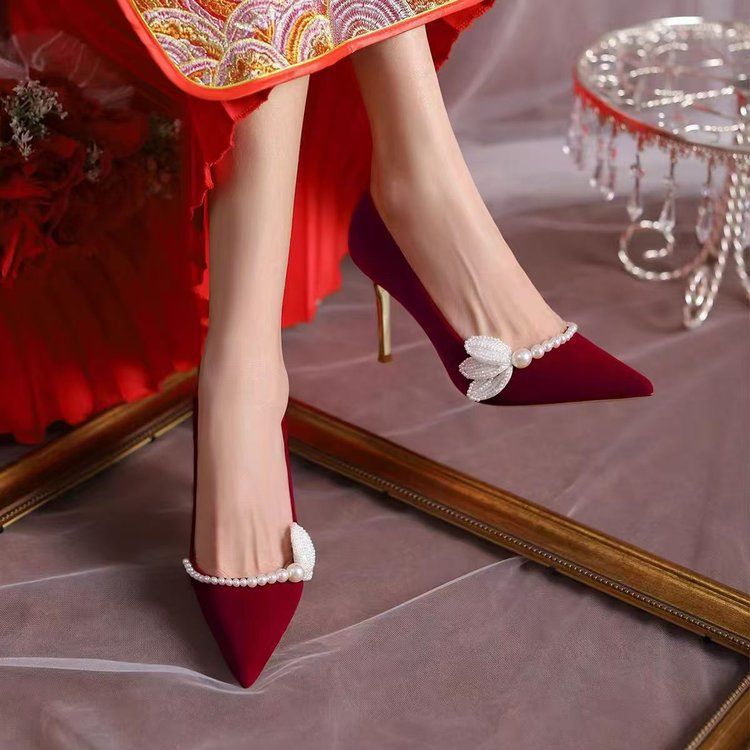 Tacones Punta Fina Mujer - Color Rojo Tacón Alto