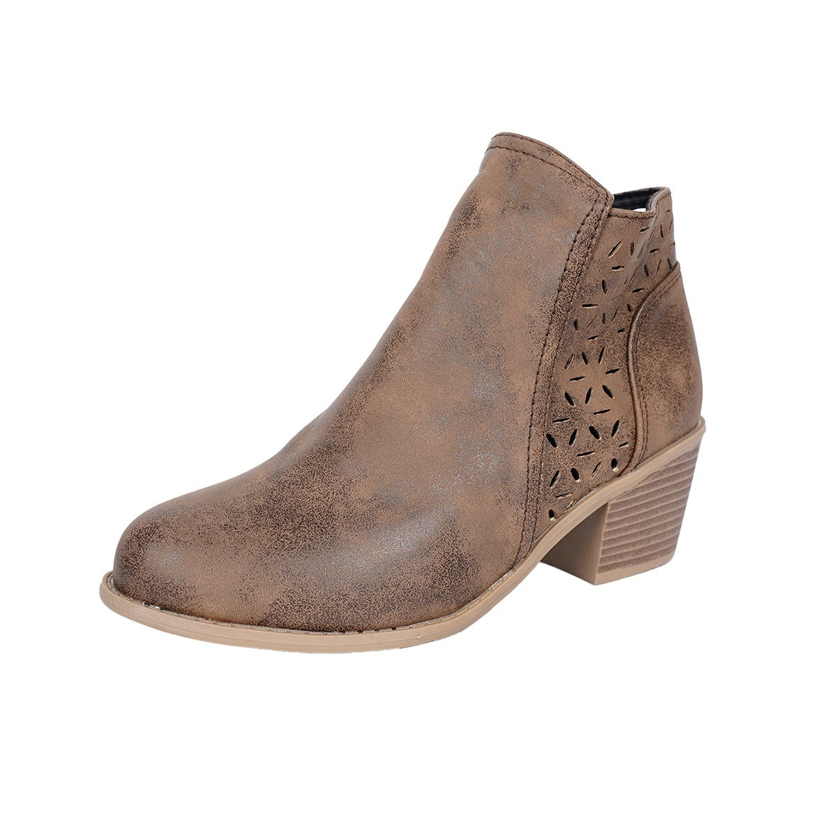 Botas Punta Fina Tacón Grueso Mujer - Estilo Británico Calado Monocromático