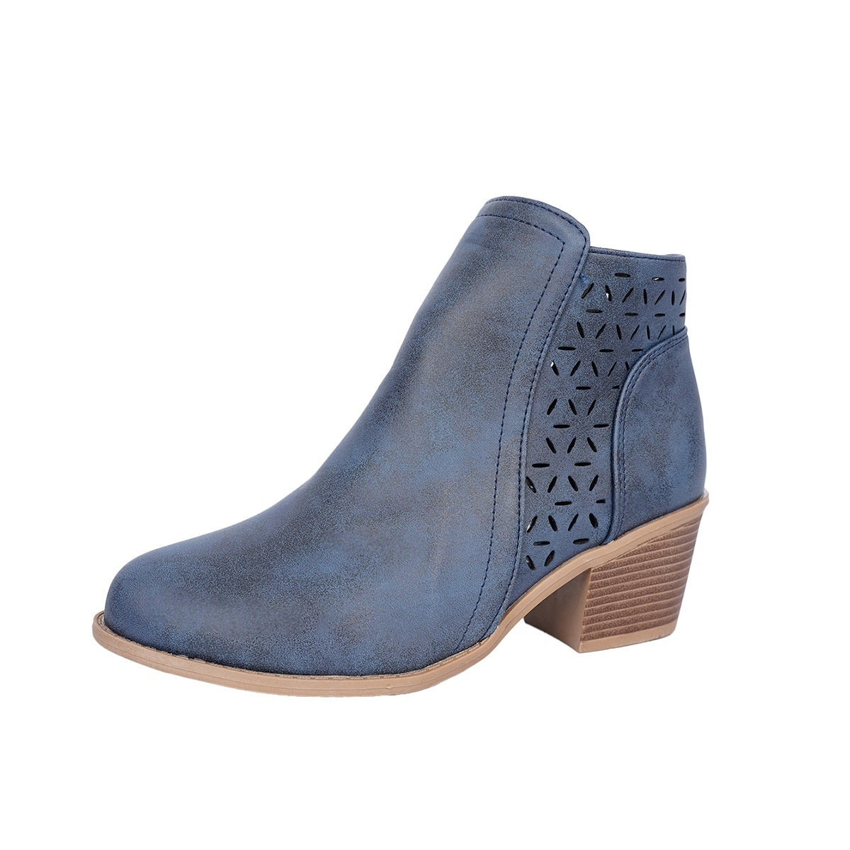 Botas Punta Fina Tacón Grueso Mujer - Estilo Británico Calado Monocromático