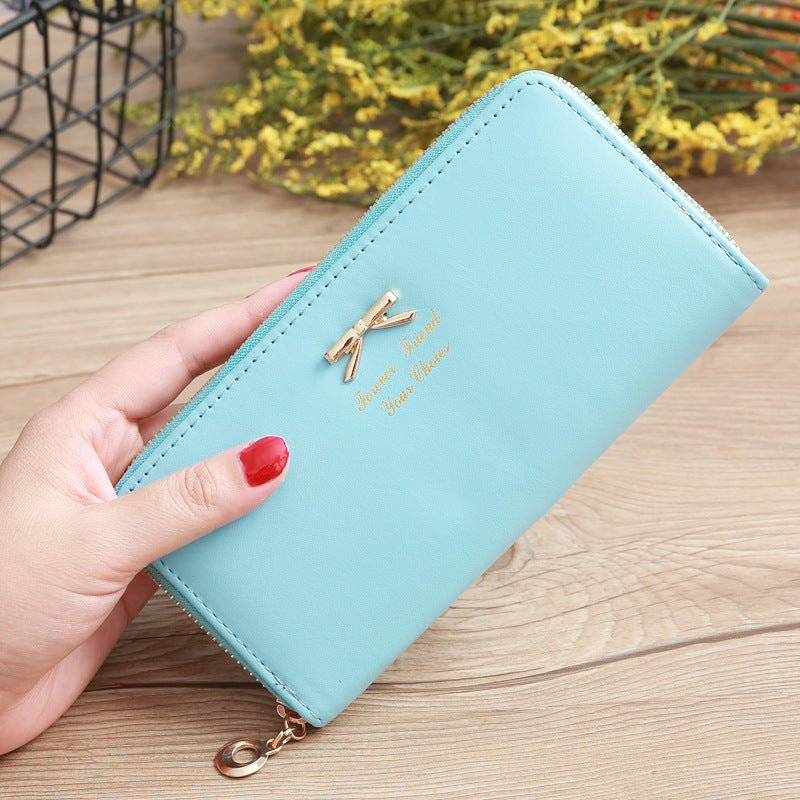 Billetera Mujer Lazo Bicolor - Cuero PU, Doble Capa y Múltiples Colores