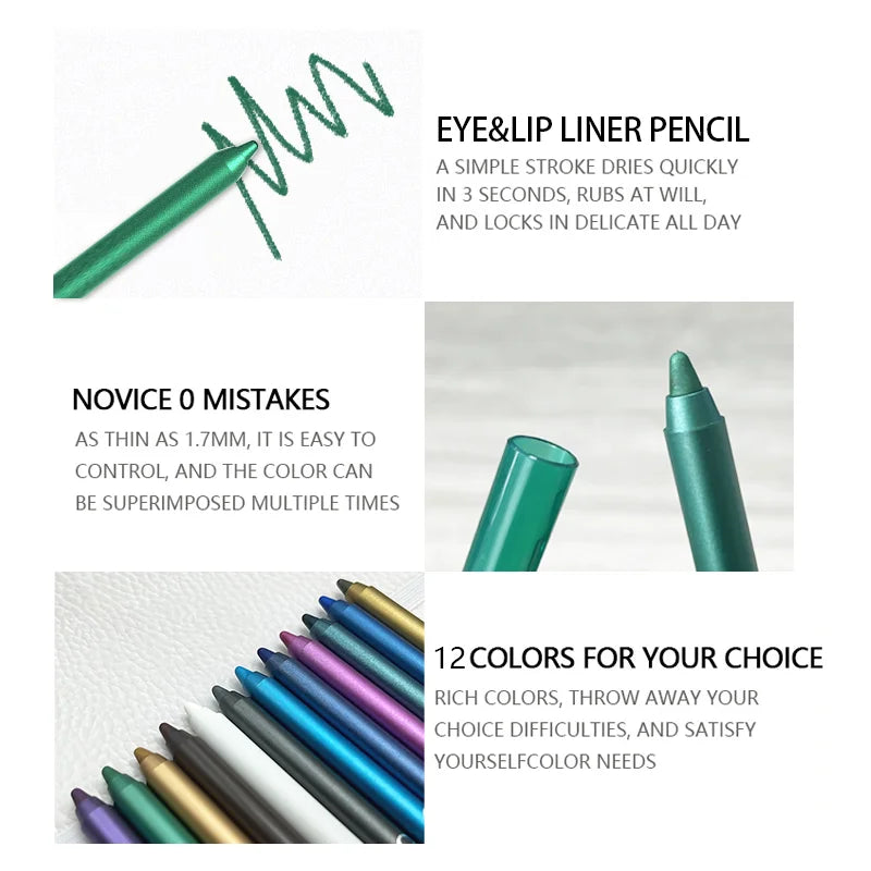 Set 12 Colores Delineadores Ojos Glitter y Shimmer - Lápiz Larga Duración Tonos Azules Aplicación Suave Versátil